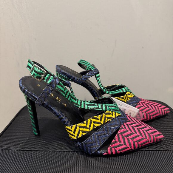 Zara Multicolor Herringbone Pointed Toe Heels - EU39/US8, New with Tags - Picture 1 of 10